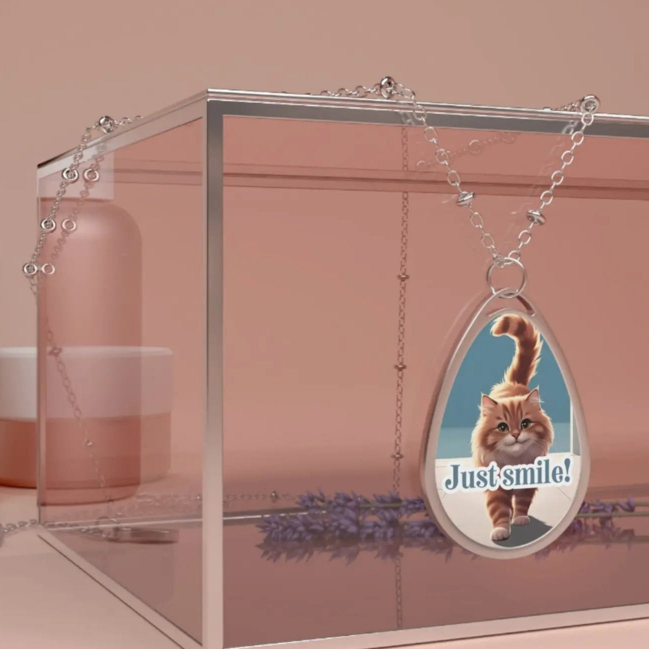 Just Smile Cat Oval Necklace - Charming Pet Lover Jewelry Printify