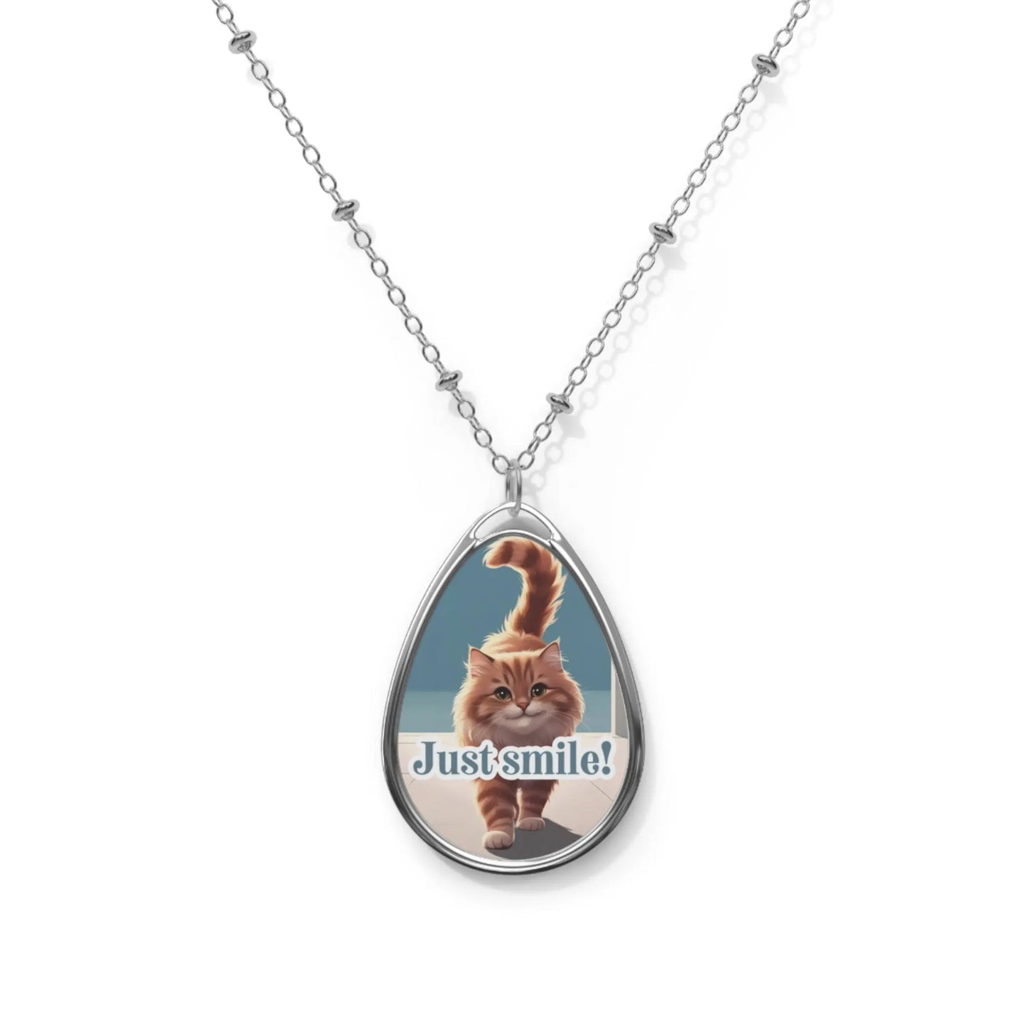 Just Smile Cat Oval Necklace - Charming Pet Lover Jewelry Printify