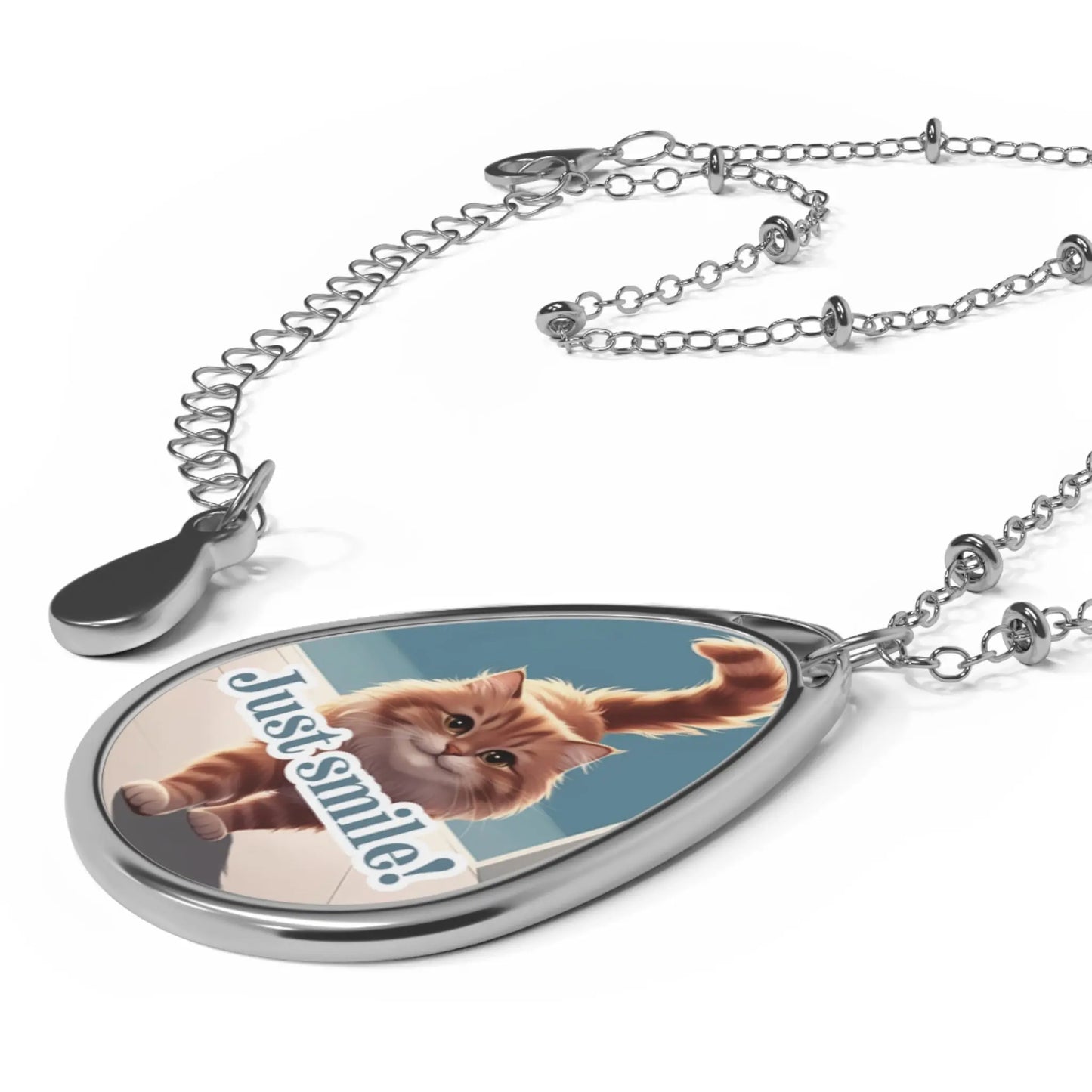 Just Smile Cat Oval Necklace - Charming Pet Lover Jewelry Printify