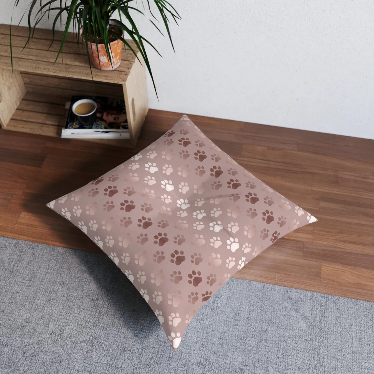 Shimmery Pet Paw Print Tufted Floor Pillow Printify