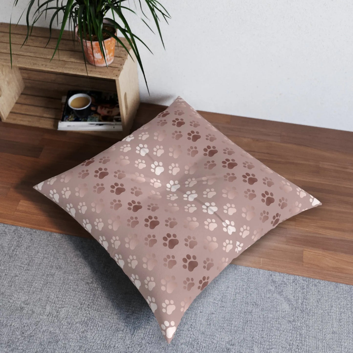 Shimmery Pet Paw Print Tufted Floor Pillow Printify