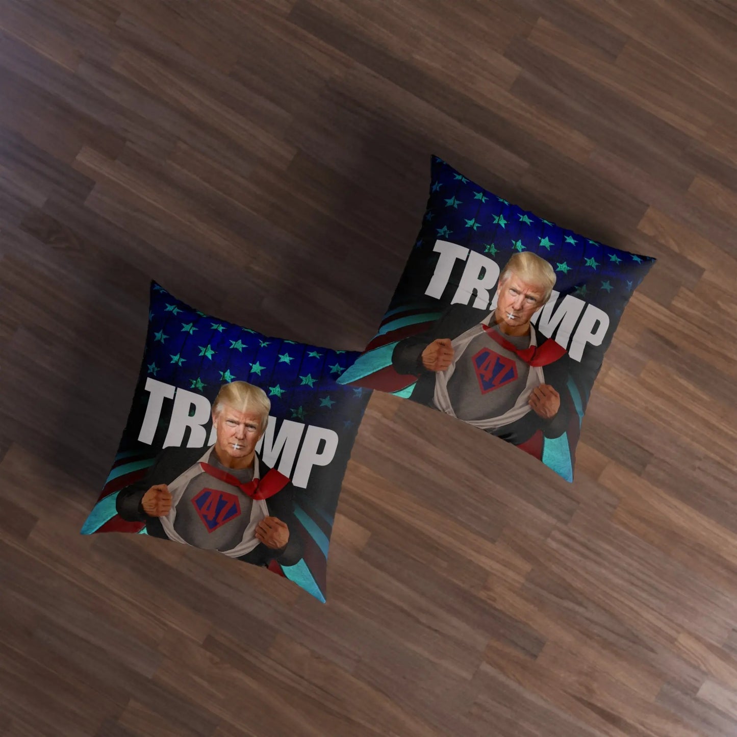 Superhero Trump Tufted Floor Pillow - Square Decorative Cushion Printify