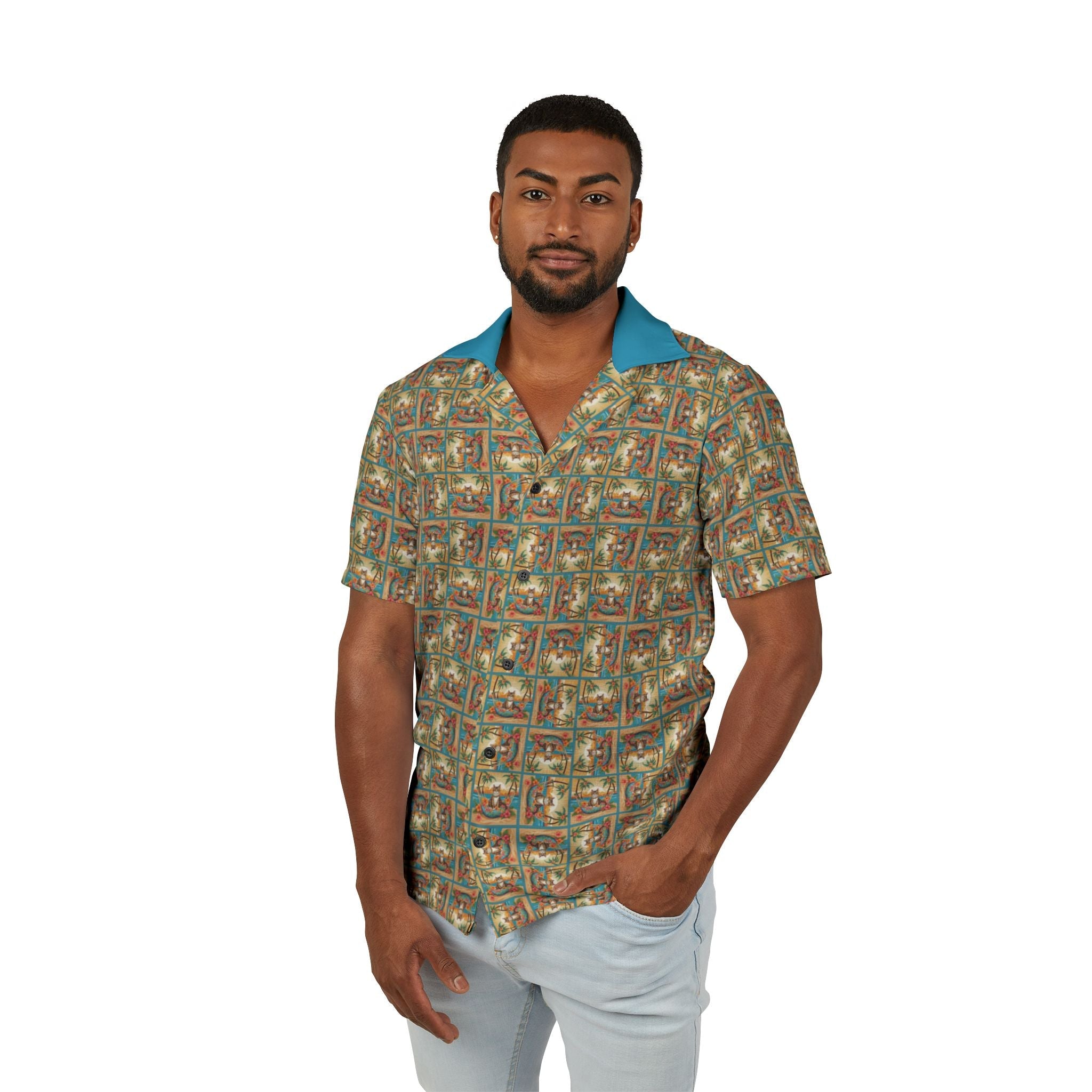 Aloha Cat Men's Hawaiian Camp Shirt - Clothing, Hawaiian Style Shirts - EpiAl's Shop