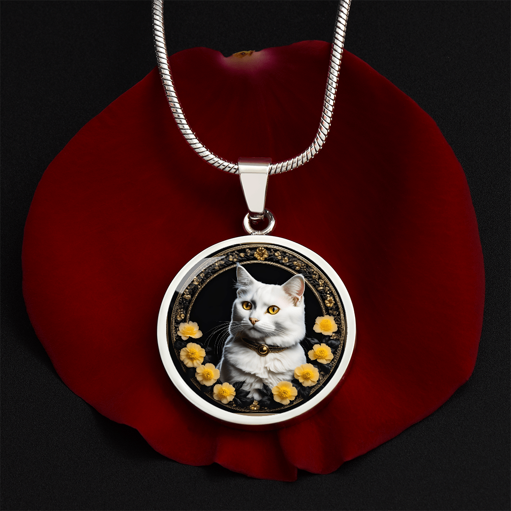 Flowery Yellow-Eyed Kitty Cameo Necklace ShineOn Fulfillment
