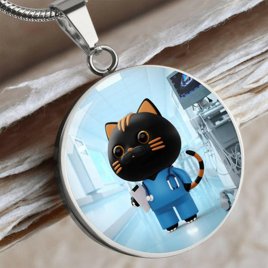 Blue Scrubs Kitty Necklace.