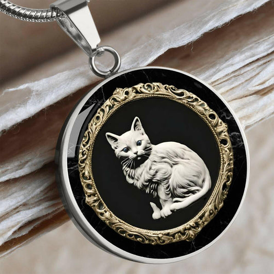 White Cat Cameo Necklace.