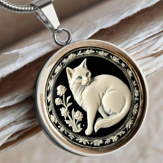 Green Eyed Cat Cameo Necklace.