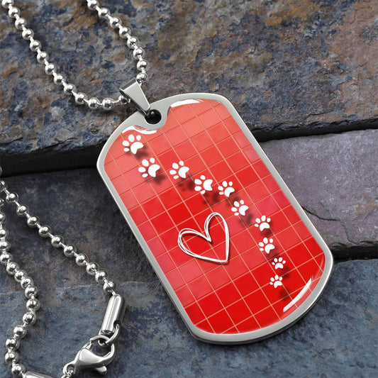 White Prints on Red Tile Necklace