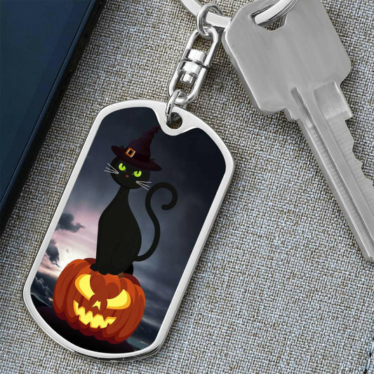 Pumpkin Cat Keychain.