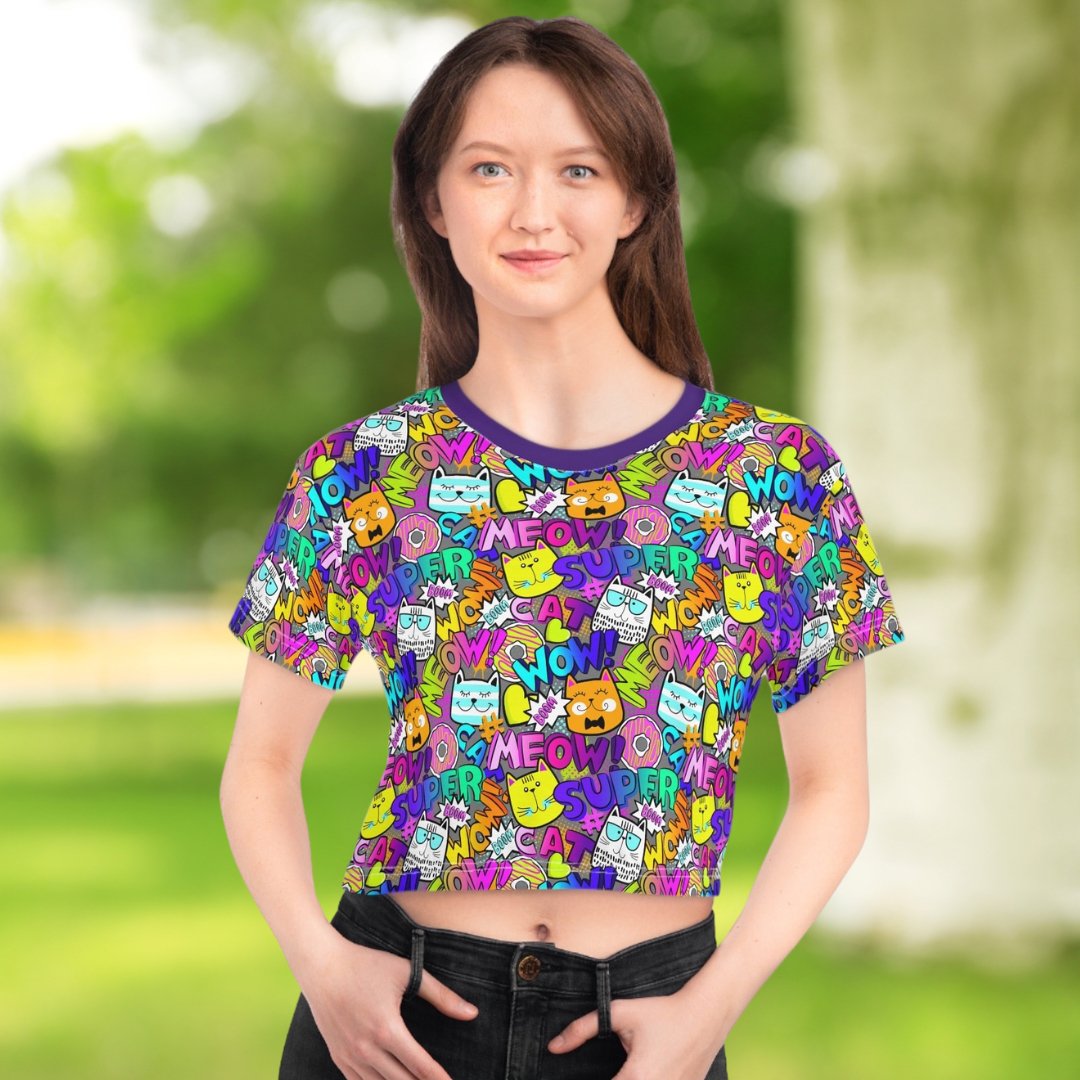 Comic Kitties Crop Tee - All Over Prints - Epileptic Al’s Shop
