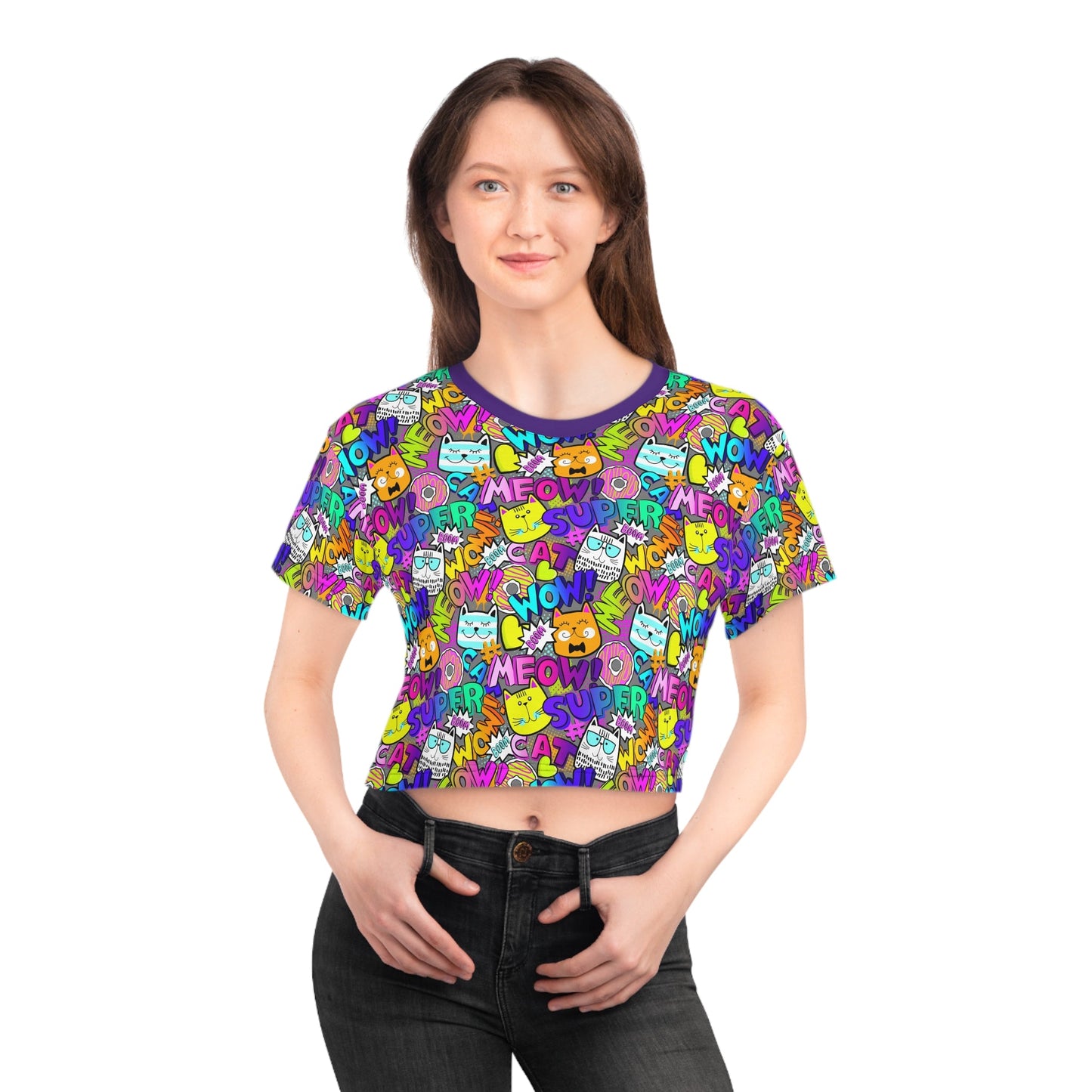 Comic Kitties Crop Tee - All Over Prints - Epileptic Al’s Shop