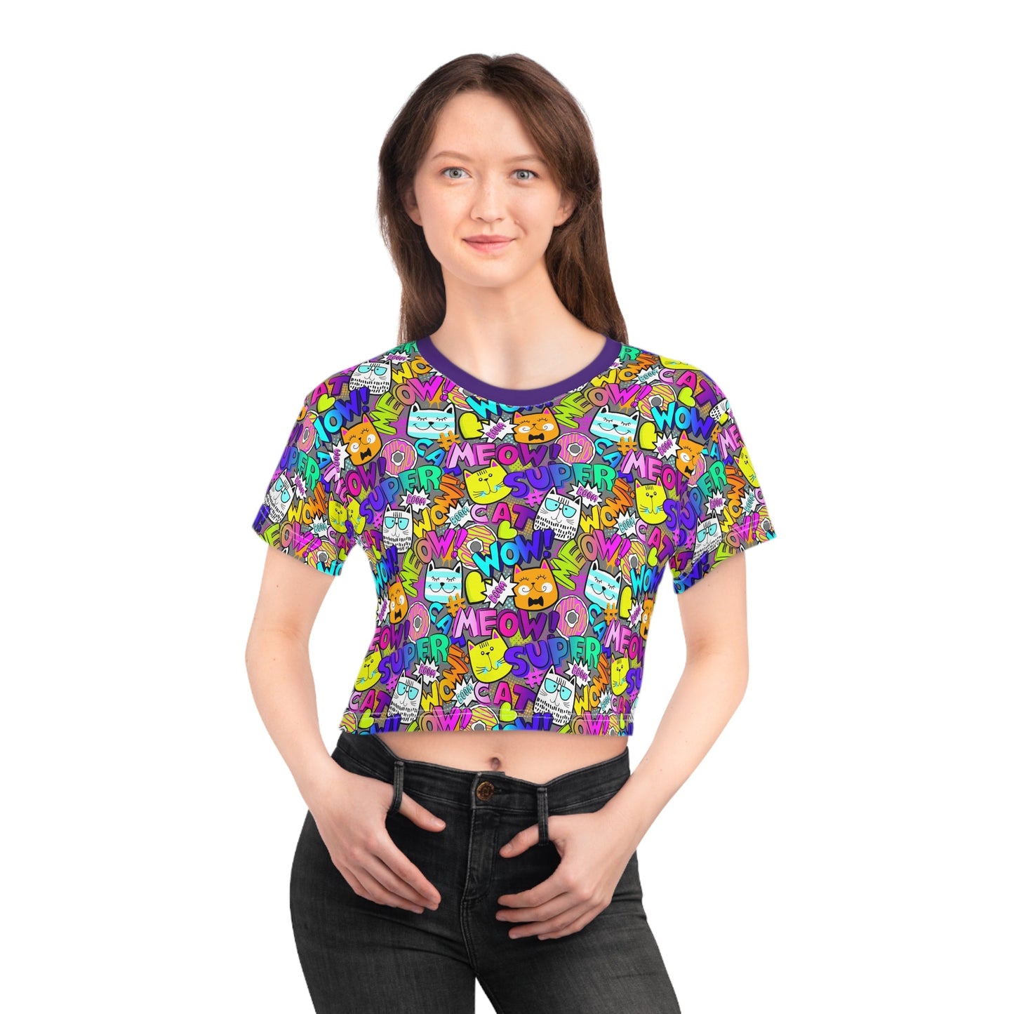 Comic Kitties Crop Tee - All Over Prints - Epileptic Al’s Shop