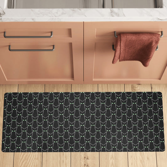 Green Eyed Black Kitties Kitchen Mat 48"x17"(Made In Queen)