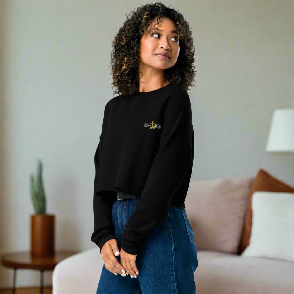 Demure Cat Lady Crop Sweatshirt - Sweatshirt - EpiAl's Shop