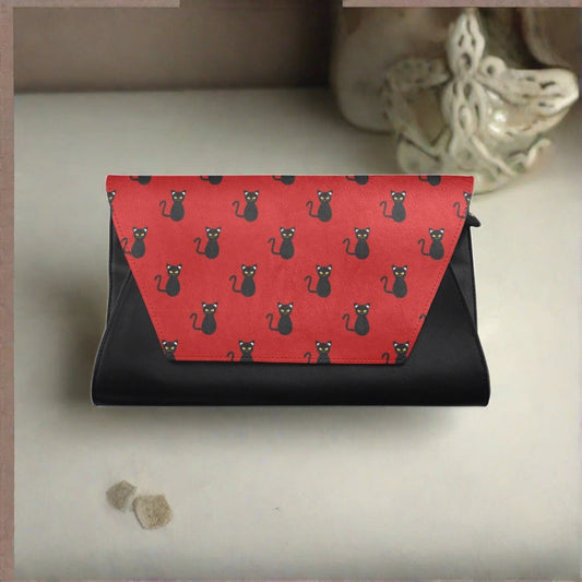 Black Cats on Crimson Clutch Bag (Model 1630)