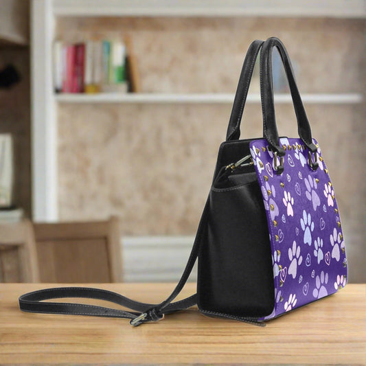 Large Lilac Paws Rivet Shoulder Handbag