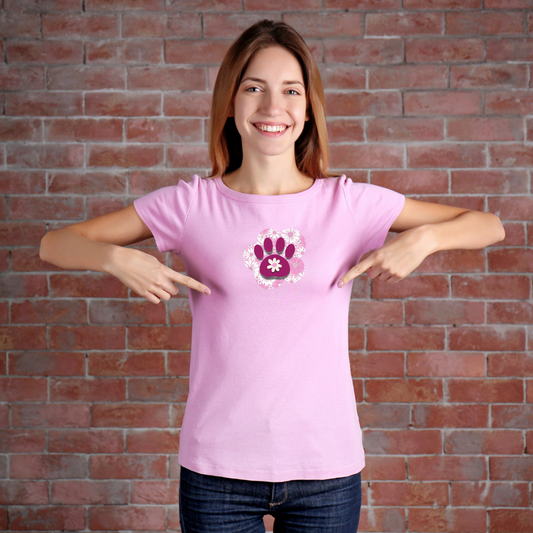 Pink Flowered Paw Women's Softstyle Tee