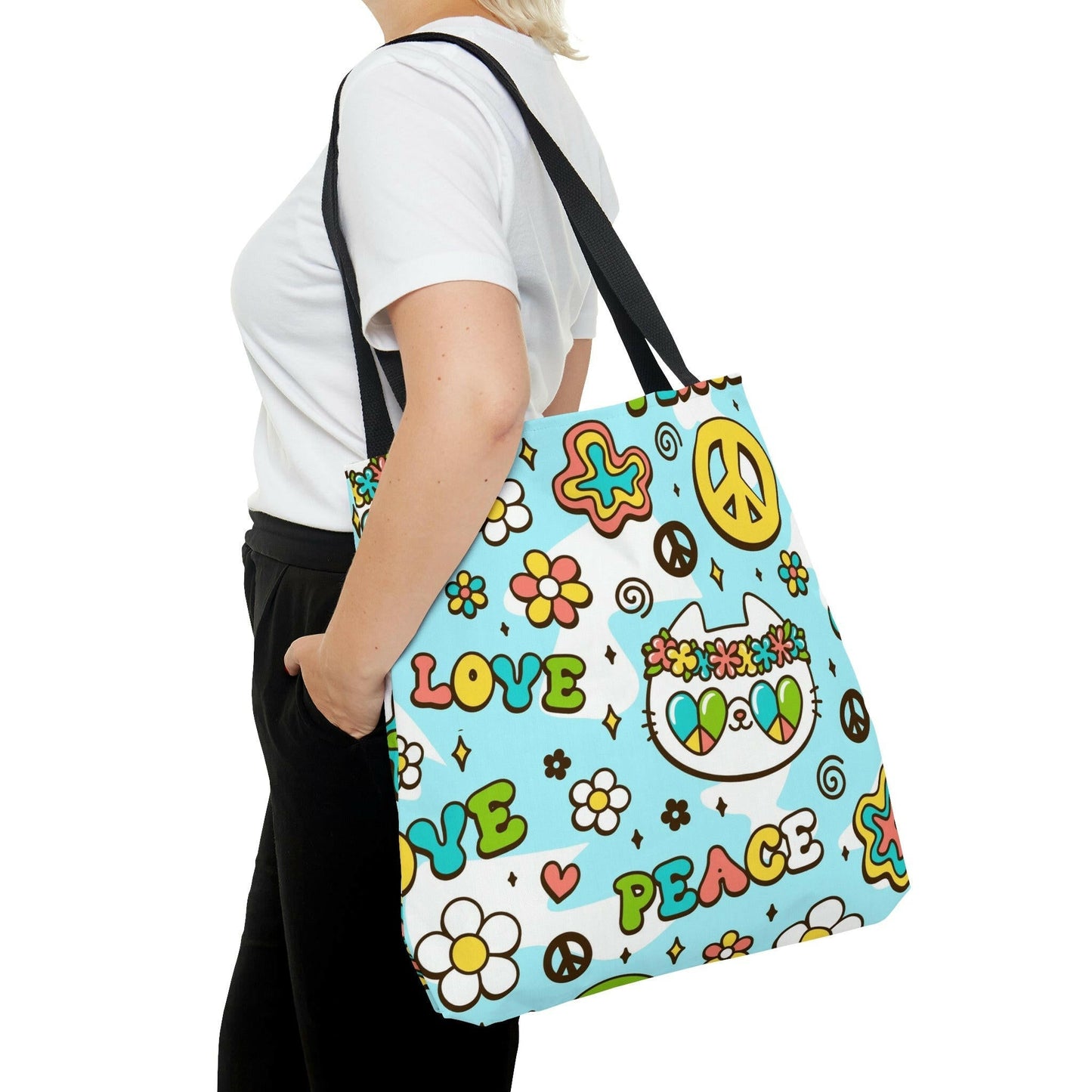 Peace & Love Kitty Tote Bag - Bags - Epileptic Alโs Shop