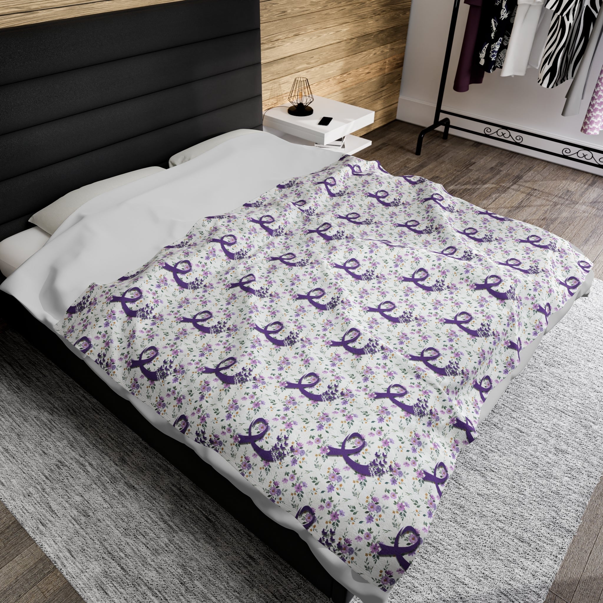 Purple Flowers Epilepsy Awareness Velveteen Plush Blanket - Decor, Blankets & Comforters - EpiAl's Shop