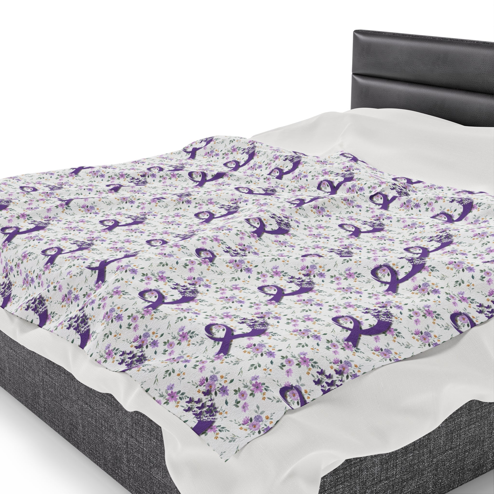 Purple Flowers Epilepsy Awareness Velveteen Plush Blanket - Decor, Blankets & Comforters - EpiAl's Shop