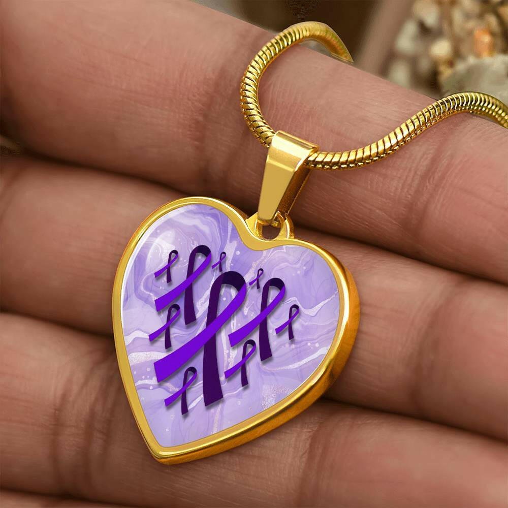Purple Ribbon Heart Necklace - Jewelry - Epileptic Al’s Shop