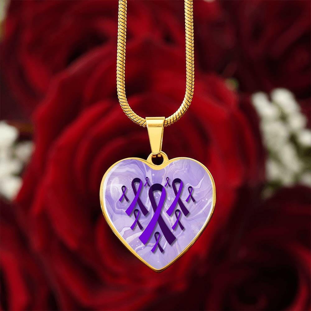 Purple Ribbon Heart Necklace - Jewelry - Epileptic Al’s Shop