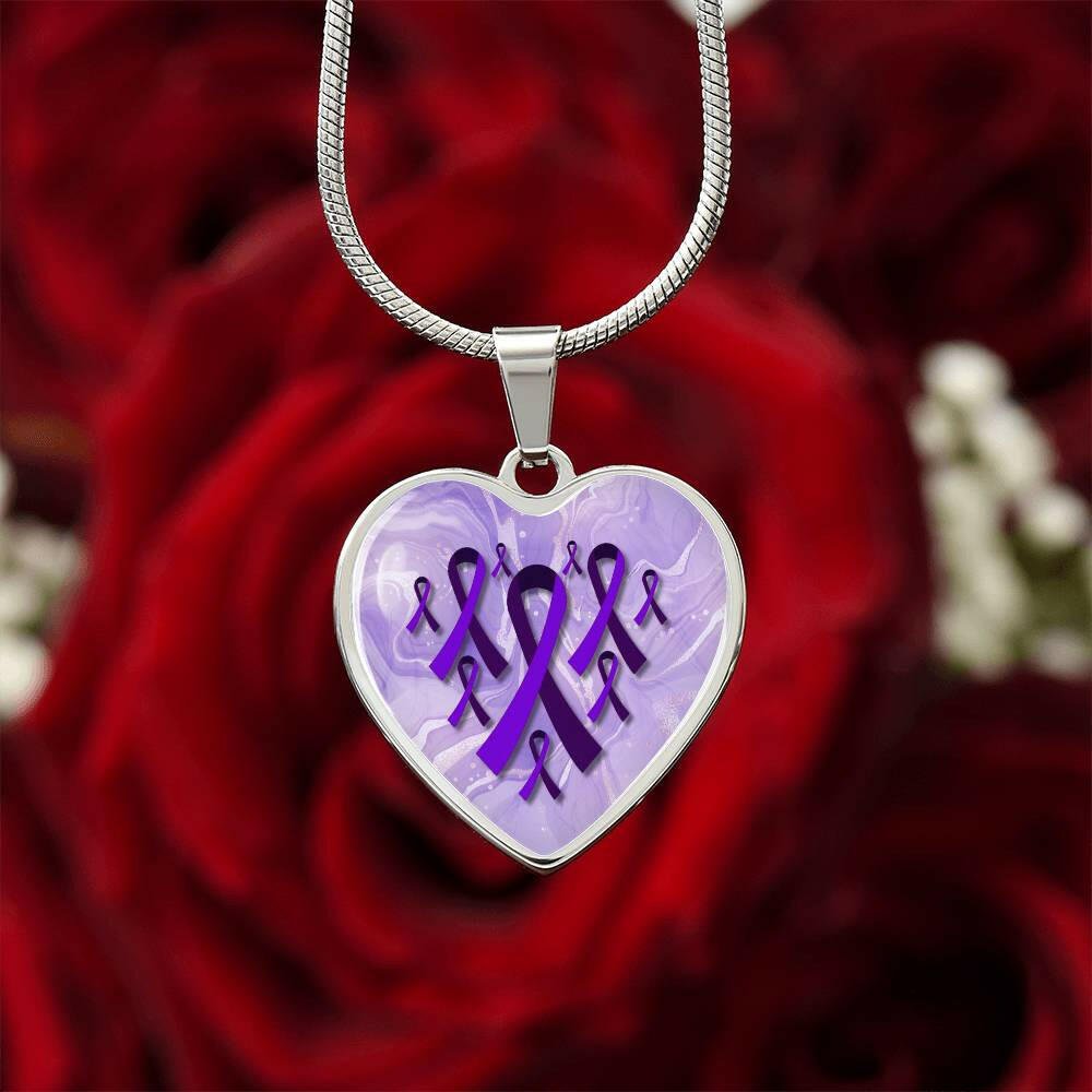 Purple Ribbon Heart Necklace - Jewelry - Epileptic Al’s Shop