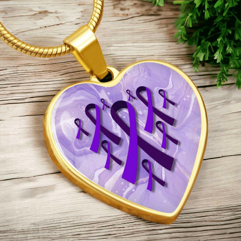 Purple Ribbon Heart Necklace - Jewelry - Epileptic Al’s Shop