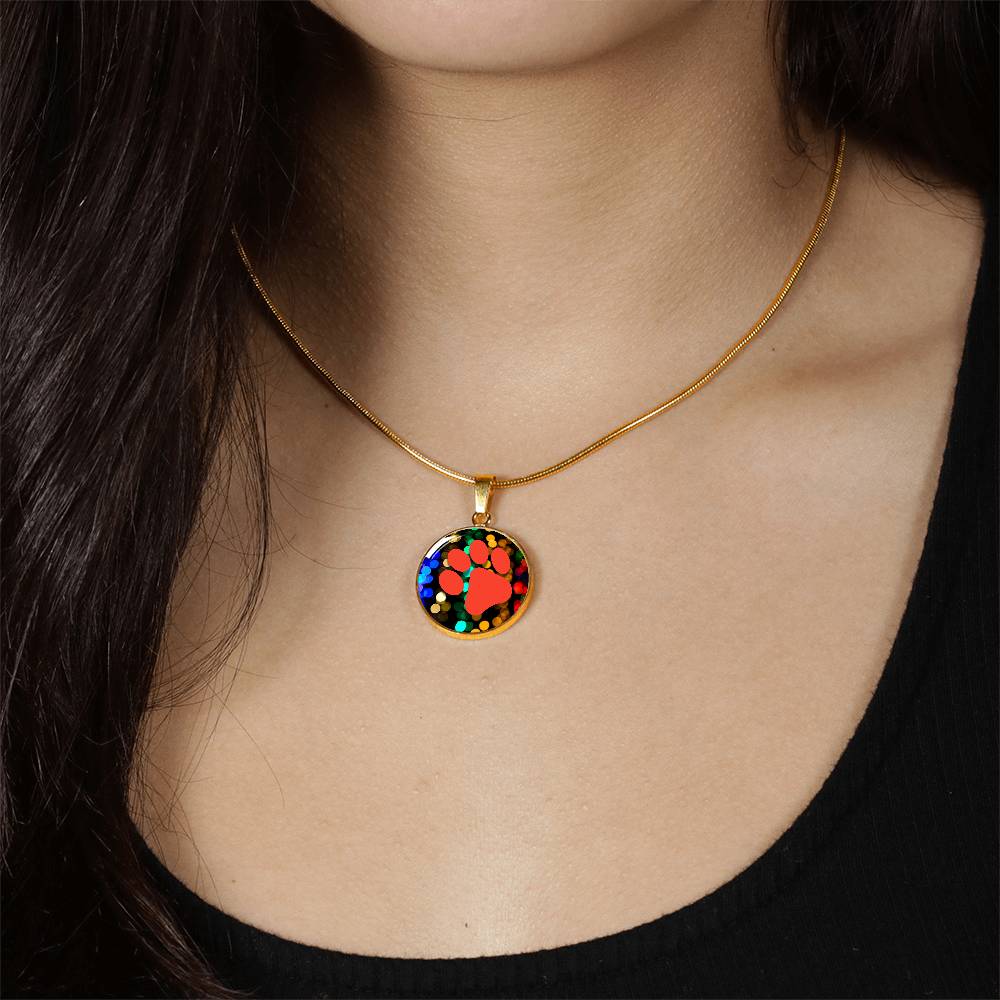 Red Paw on Bokeh Necklace - Jewelry - Epileptic Al’s Shop