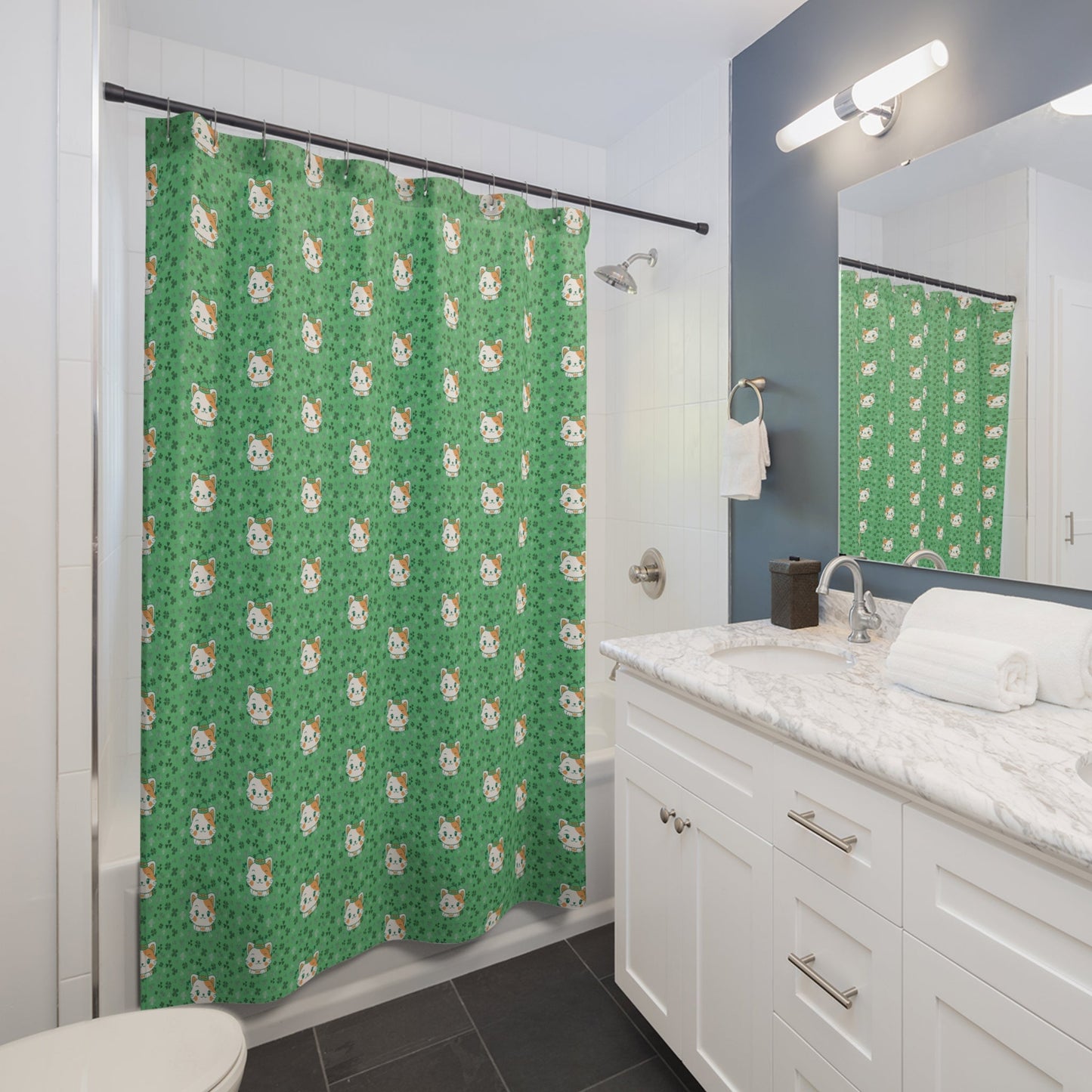 Shamrock Kitty Shower Curtain - Home Decor - Epileptic Al’s Shop