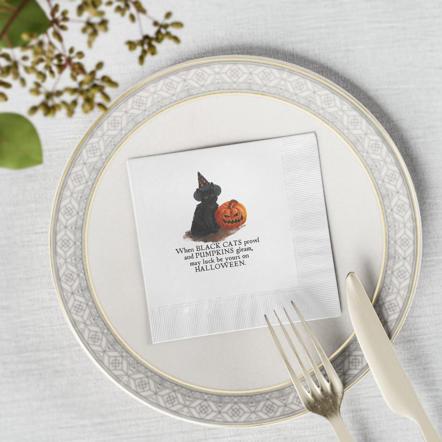 When Black Cats Prowl White Coined Napkins - Home Decor - EpiAl's Shop