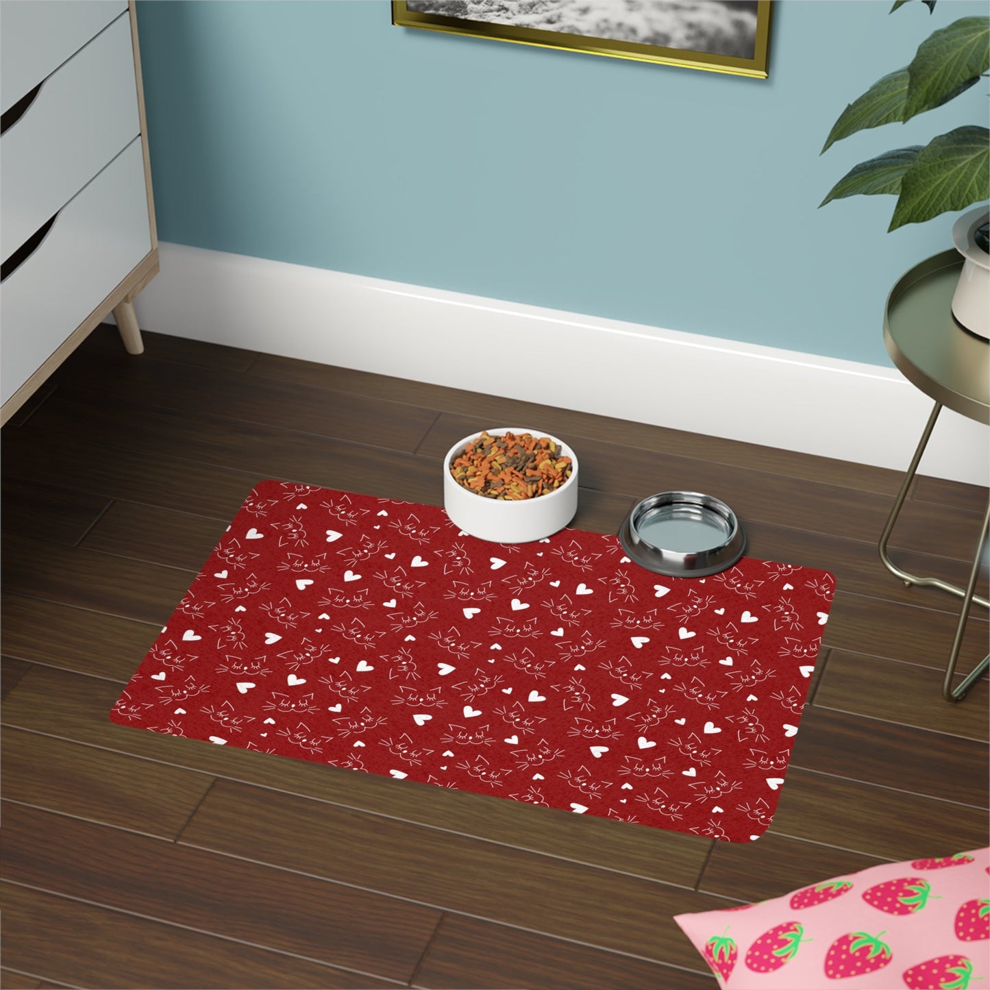 White Kitty on Red Pet Food Mat (12x18) - Pets - Epileptic Al’s Shop