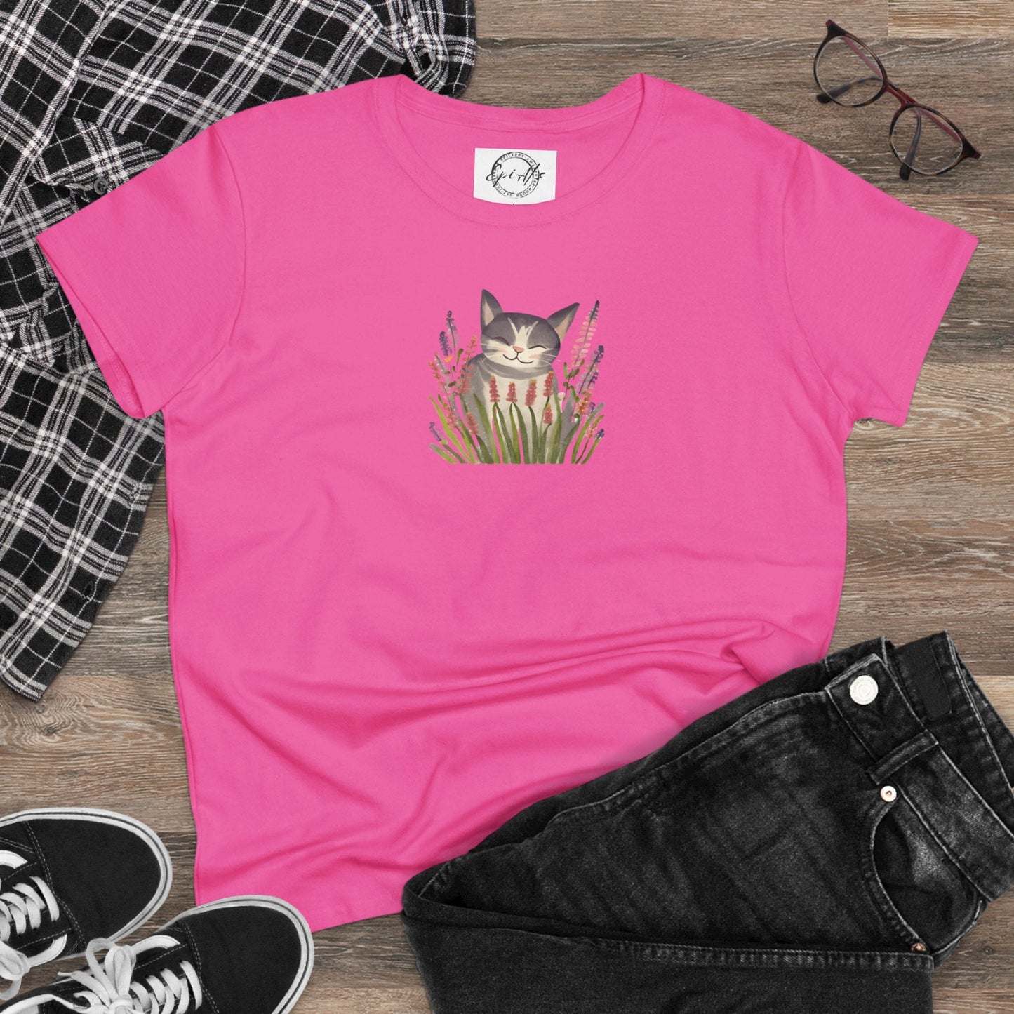 Wildflower Kitty Women's Midweight Cotton Tee - T - Shirt - Epileptic Al’s Shop