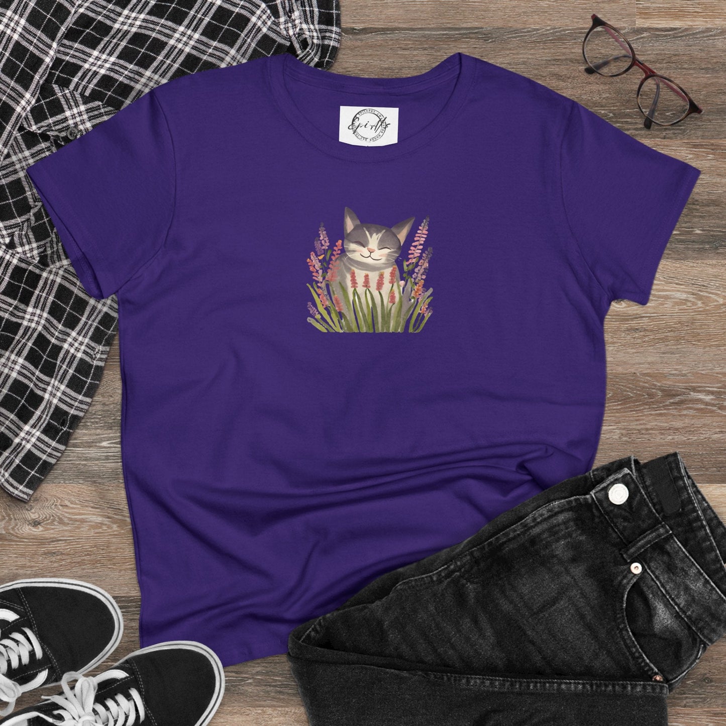 Wildflower Kitty Women's Midweight Cotton Tee - T - Shirt - Epileptic Al’s Shop