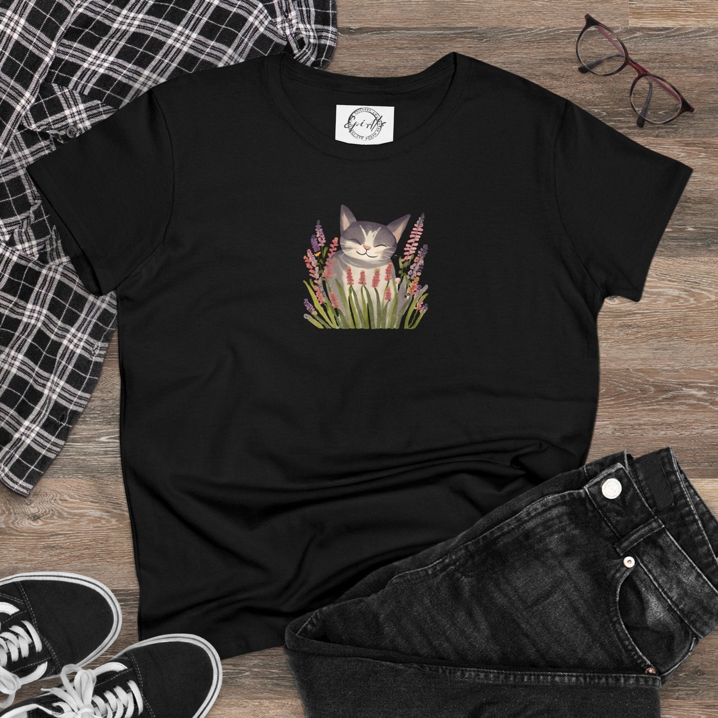 Wildflower Kitty Women's Midweight Cotton Tee - T - Shirt - Epileptic Al’s Shop