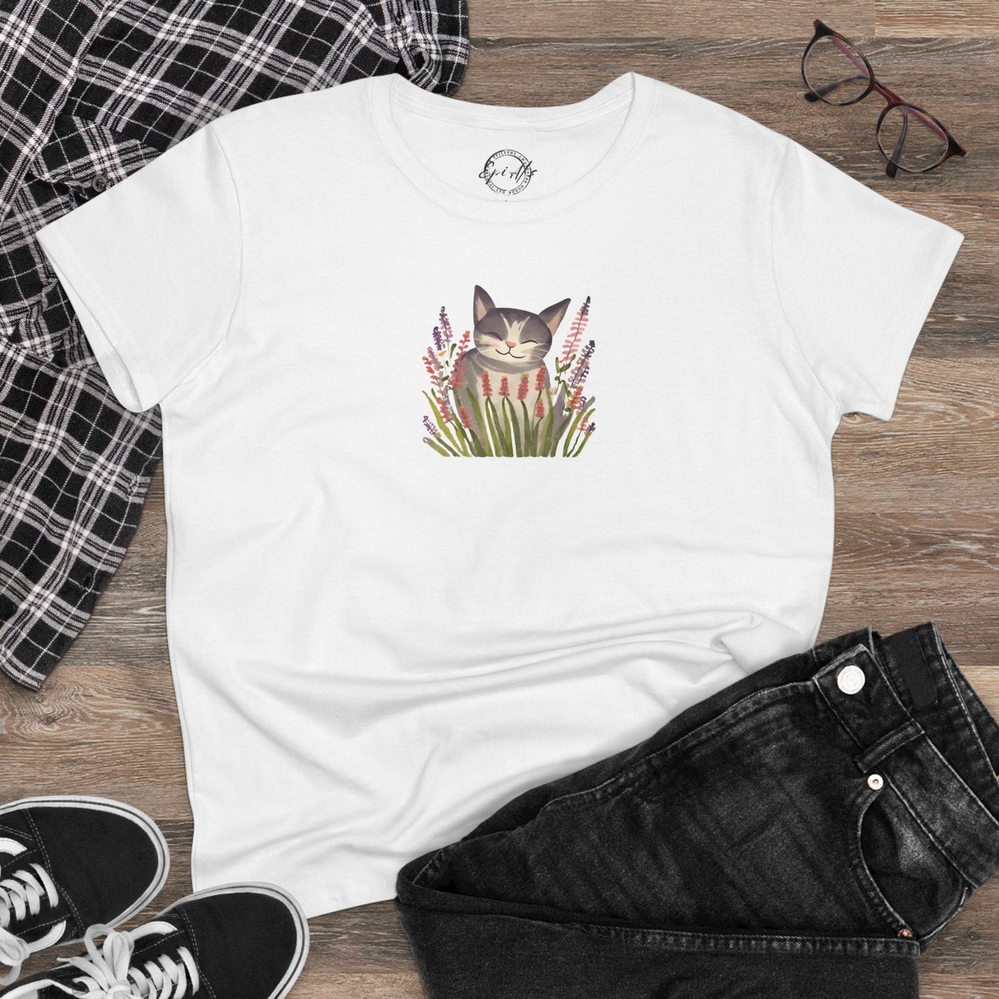 Wildflower Kitty Women's Midweight Cotton Tee - T - Shirt - Epileptic Al’s Shop