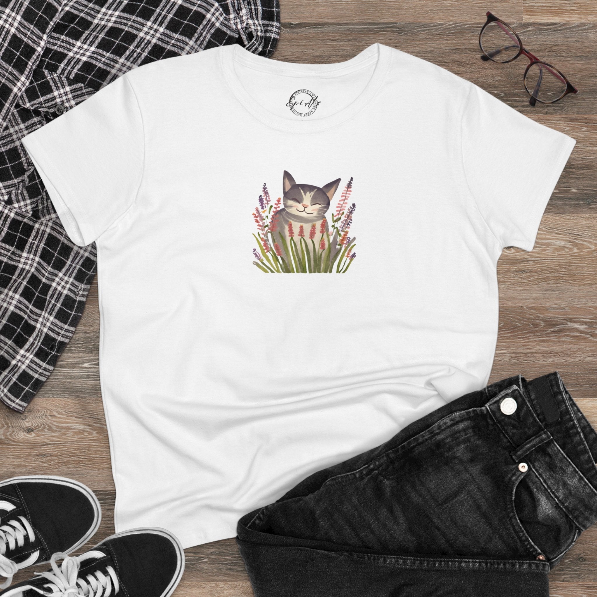 Wildflower Kitty Women's Midweight Cotton Tee - T - Shirt - Epileptic Al’s Shop