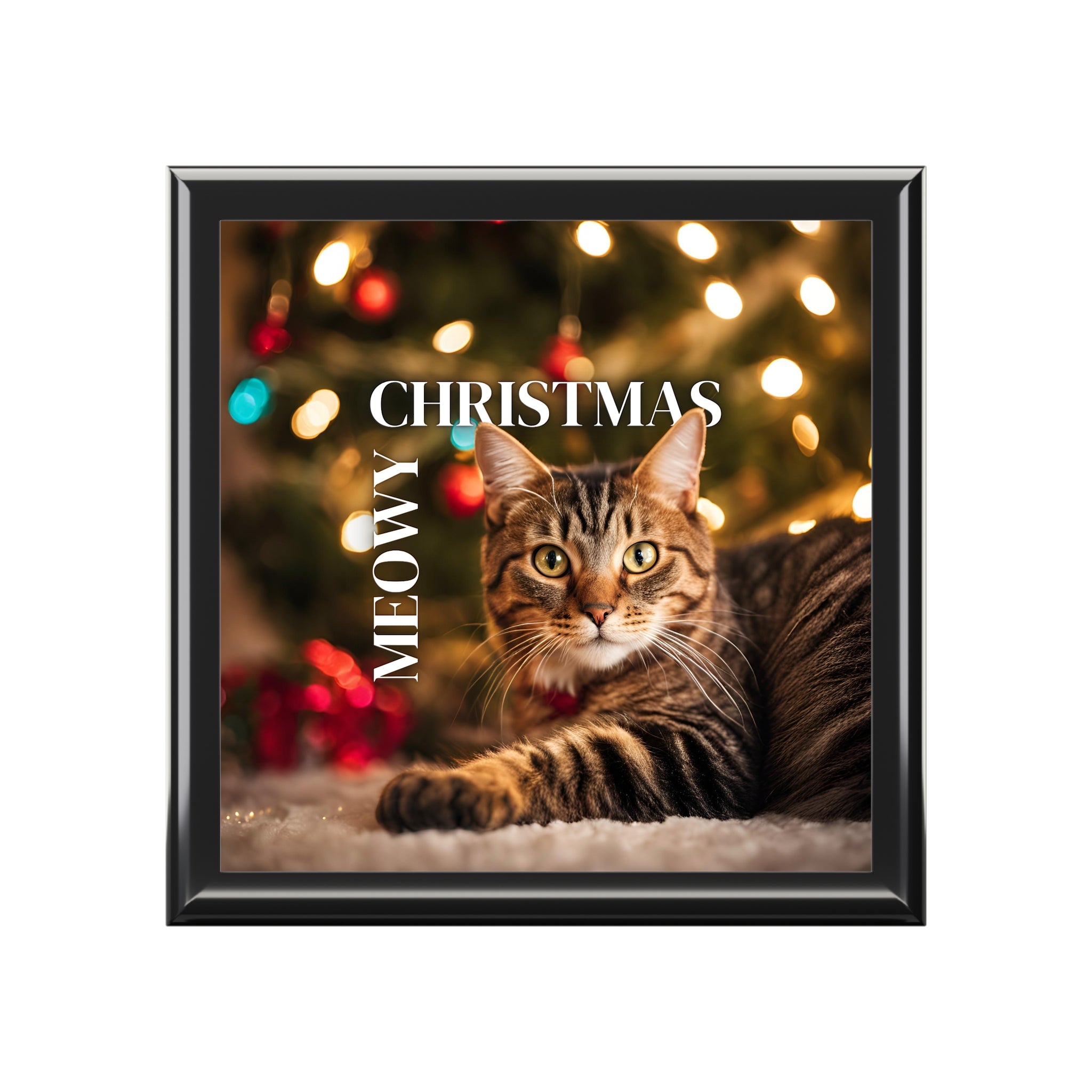 Photo depicting the ​Meowy Christmas Tabby Jewelry Box from EpiAl's Shop.