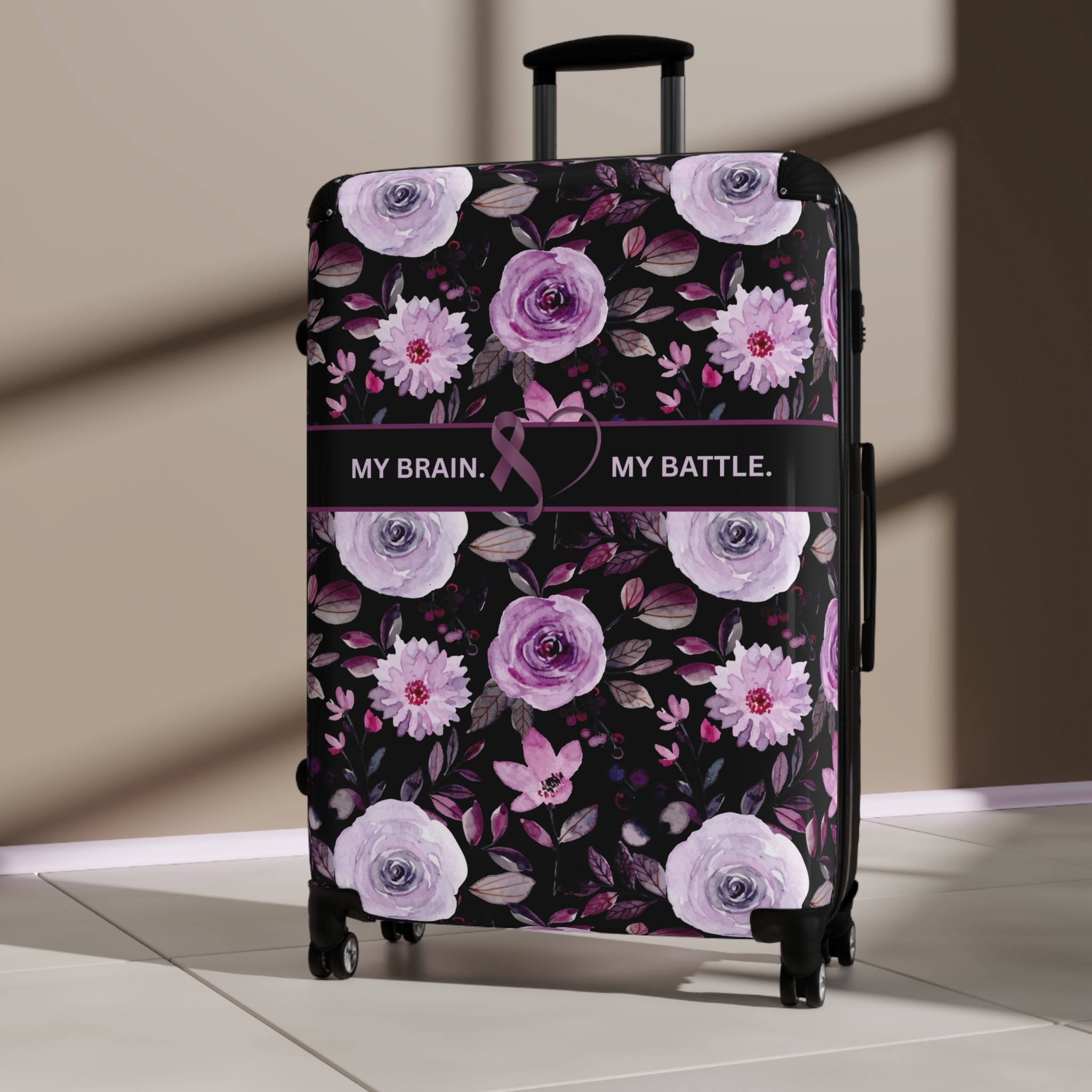 My Brain. My Battle. Epilepsy Awareness Hard-Shell Suitcase | Purple Floral Luggage
