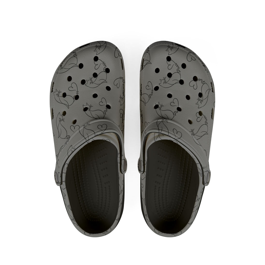 Minimalist Cat Line Art EVA Clogs – Grey All-Over Print Slip-Ons