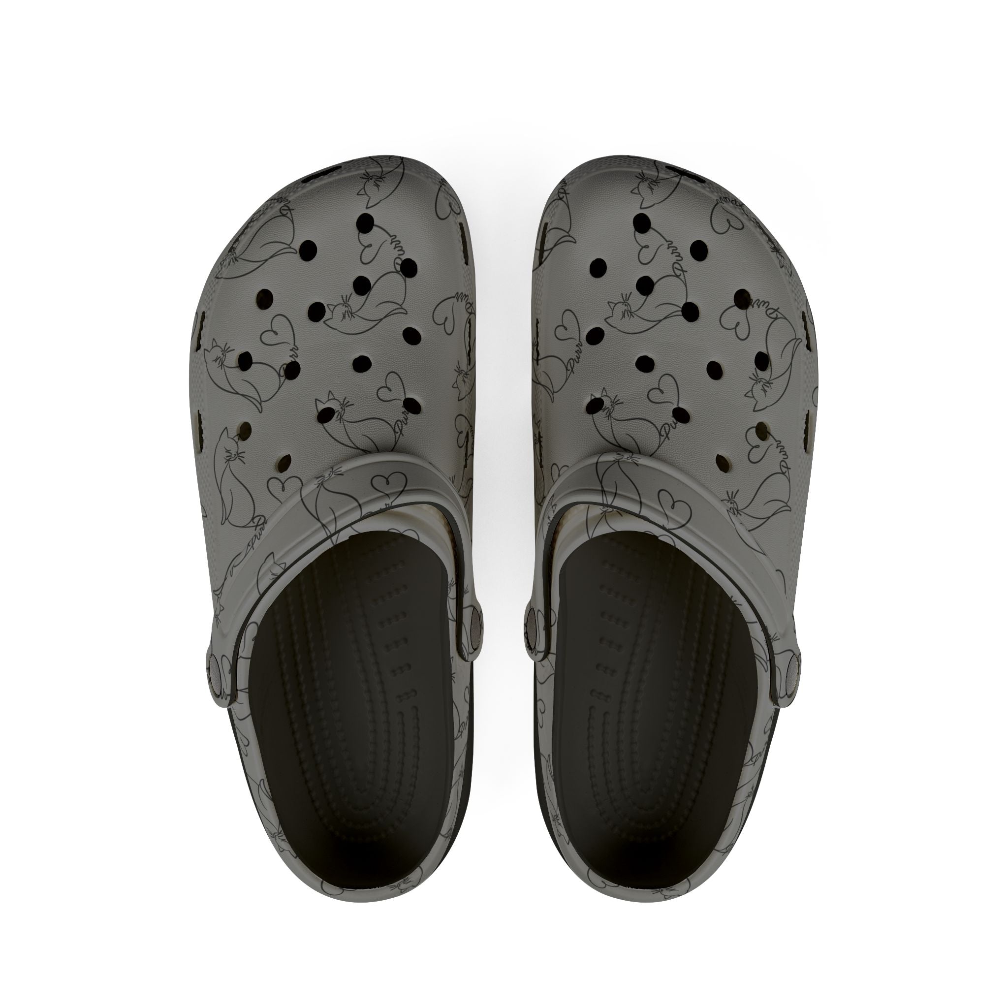 Minimalist Cat Line Art EVA Clogs – Grey All-Over Print Slip-Ons