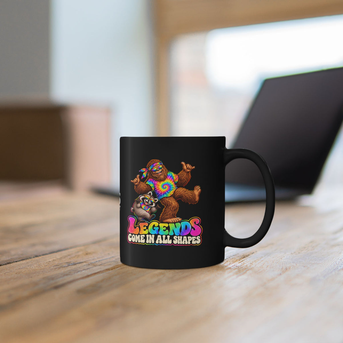 Legends Come in All Shapes | Bigfoot & Jimothy Raccoon Black Ceramic Mug (11oz/15oz)