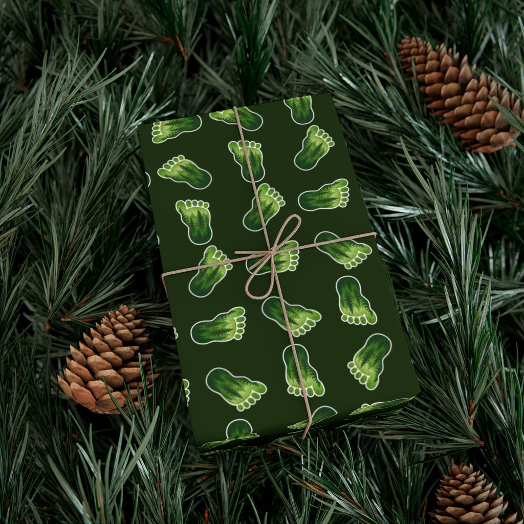 Bigfoot Footprint Wrapping Paper | Sasquatch Forest Gift Wrap | Cryptid All-Occasion Paper