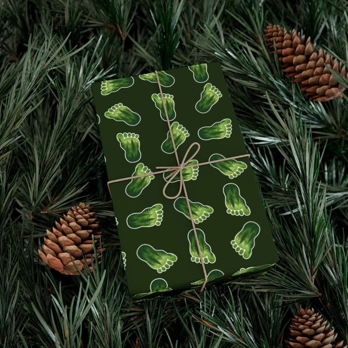 Bigfoot Footprint Wrapping Paper | Sasquatch Forest Gift Wrap | Cryptid All-Occasion Paper