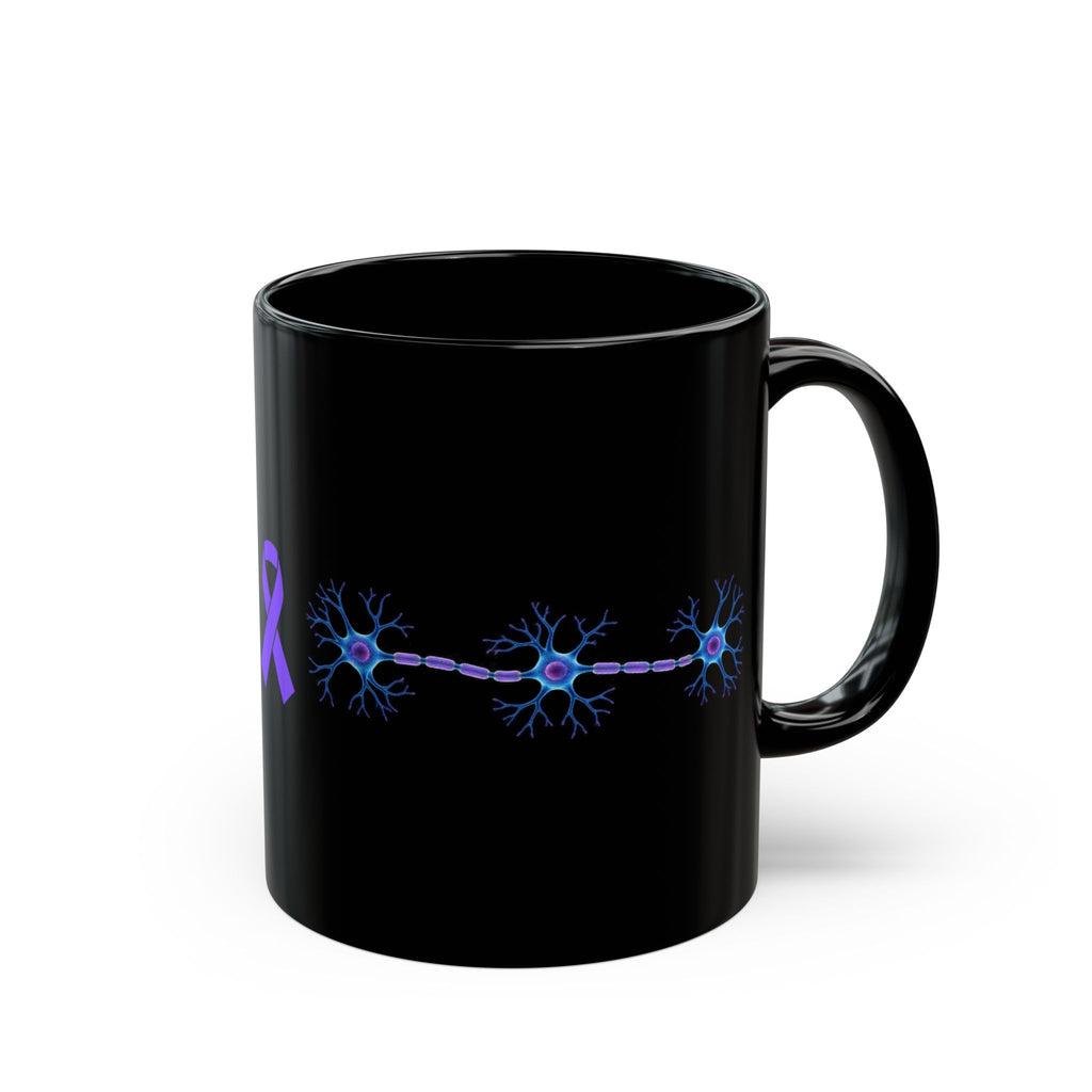 Epilepsy Awareness Neuron & Purple Ribbon Black Ceramic Mug | 11 oz & 15 oz