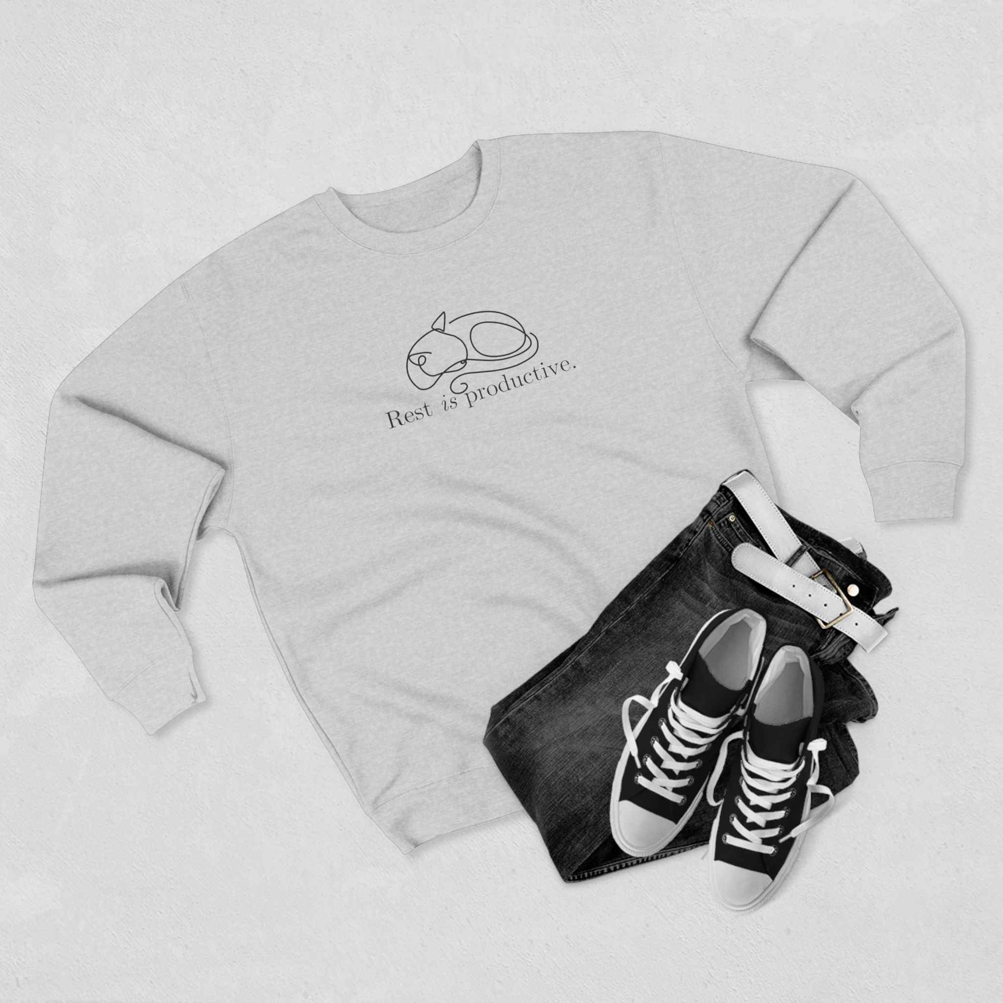 “Rest Is Productive” Minimalist Cat Sweatshirt – Comfort Fleece Pullover