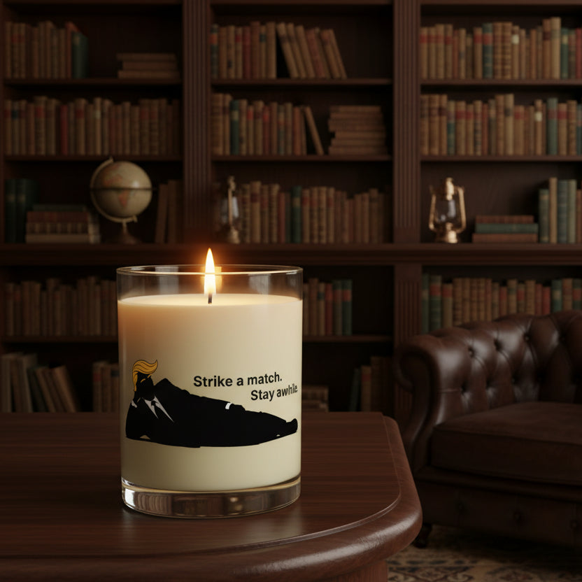 Strike a Match. Stay Awhile. – Political Parody Scented Candle
