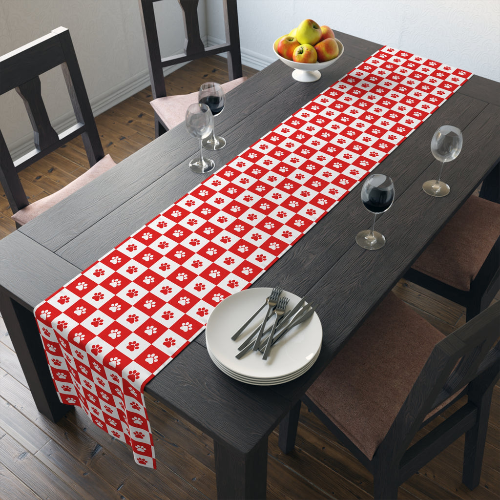 Red & White Paws Table Runner (Cotton, Poly)