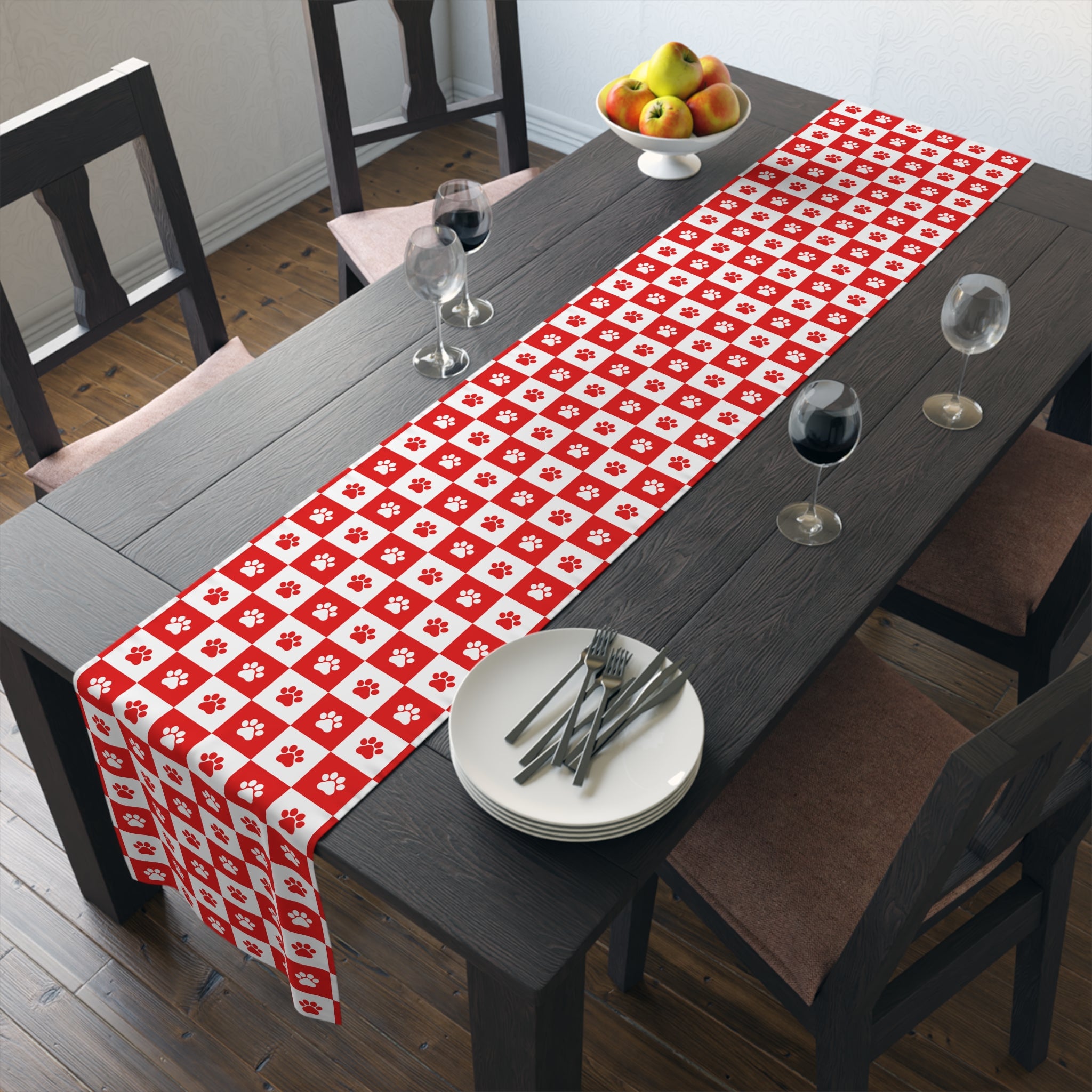 Red & White Paws Table Runner (Cotton, Poly) - EpiAl's Shop