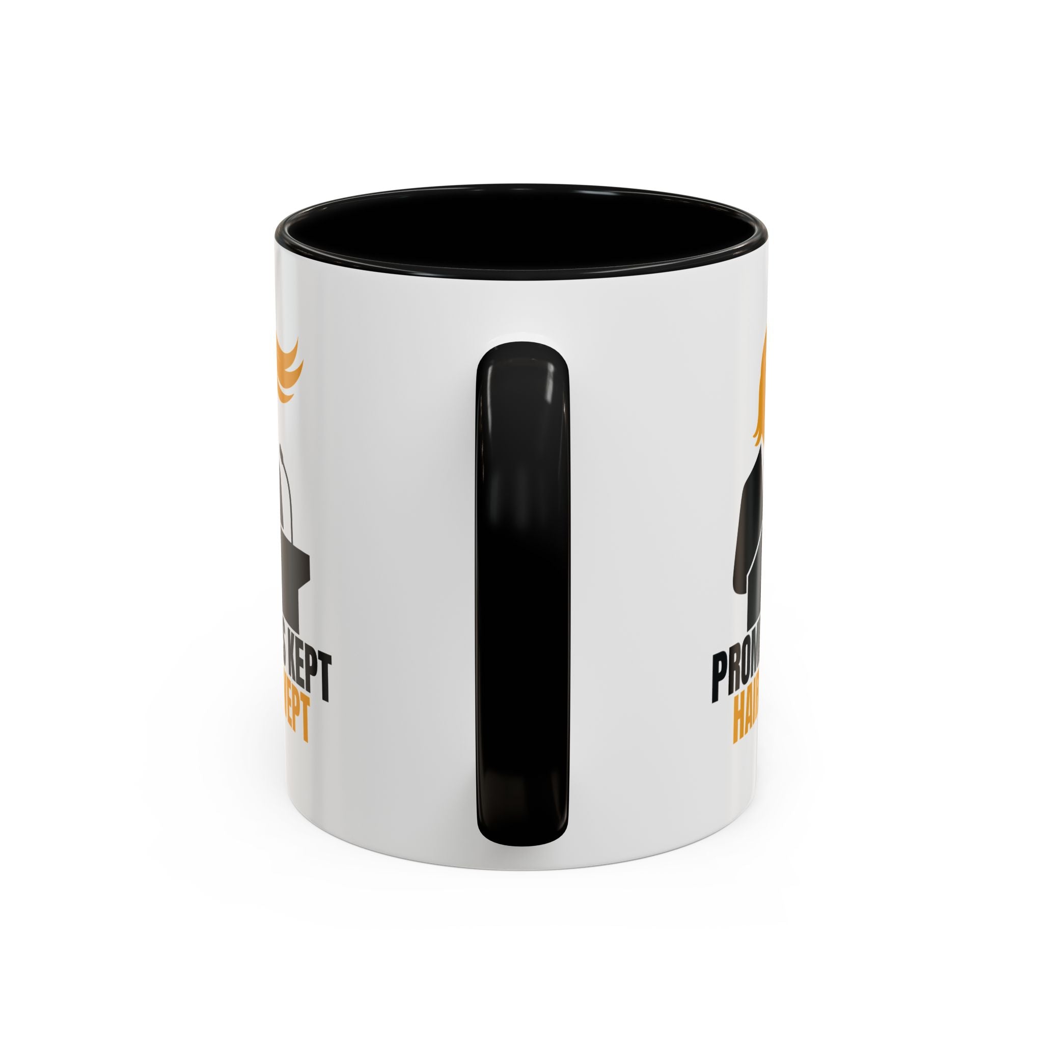 Promises Kept, Hair Swept — Two-Tone Coffee Mug (Political Parody)